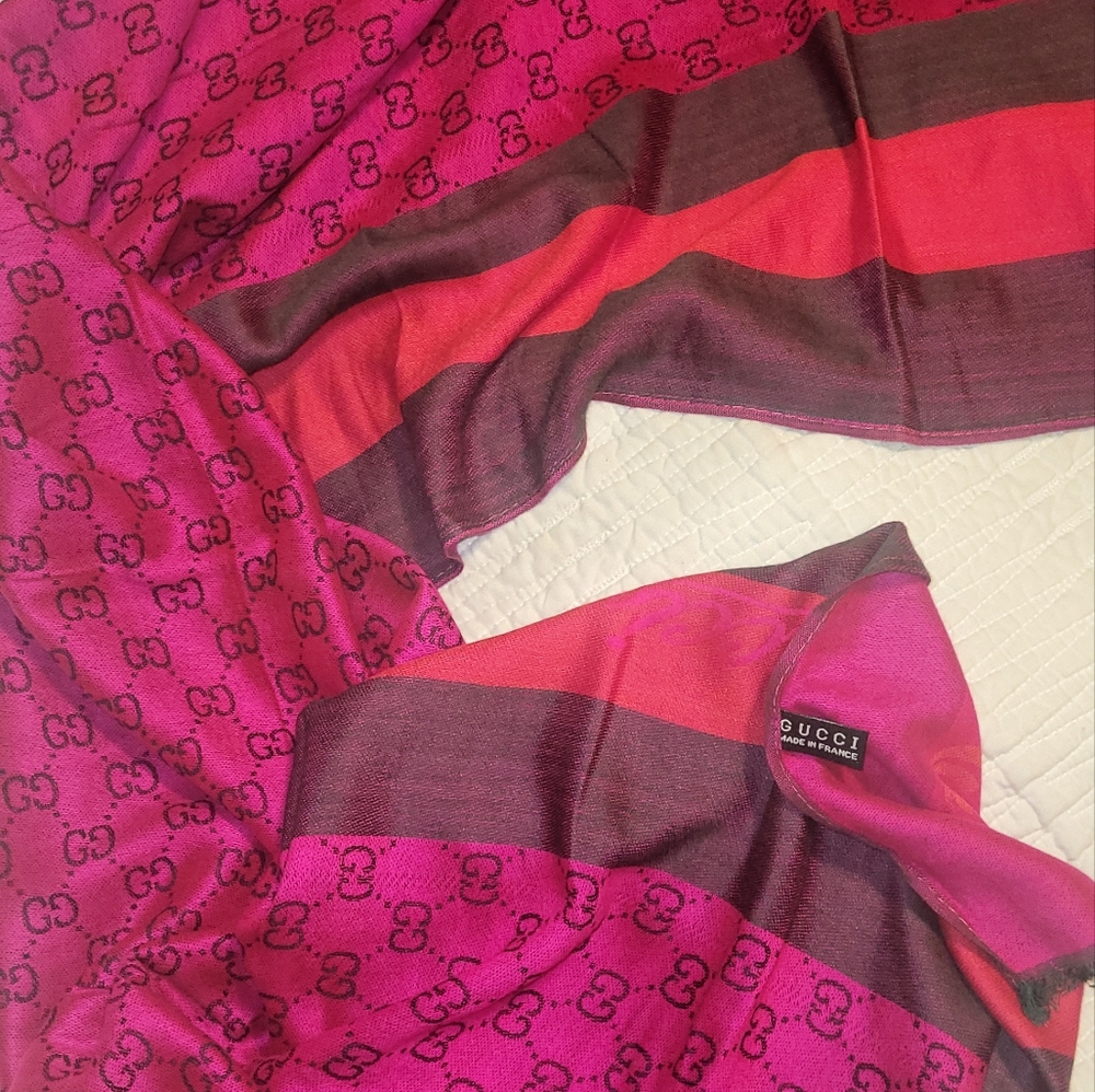 Gucci Pink and Red Logo Scarf